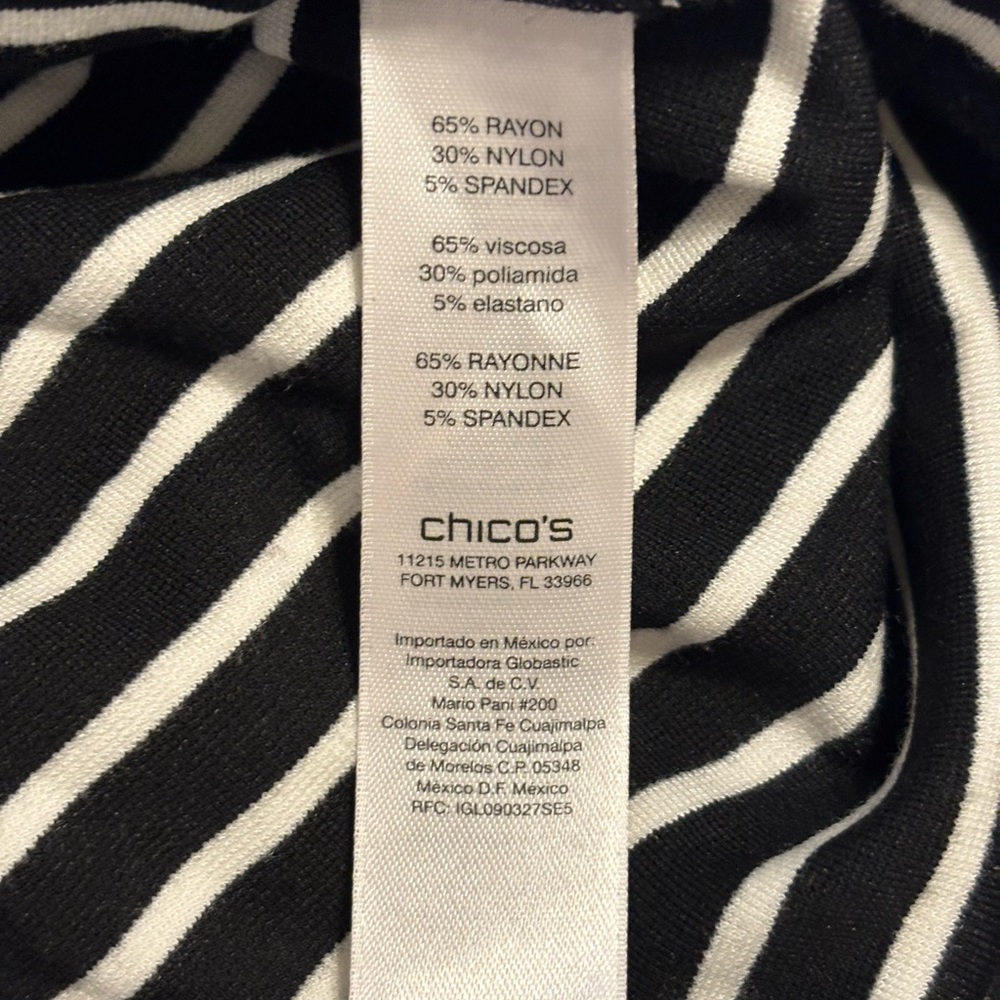 Chico’s Black White Striped Zip Jacket Size 2 Tie Waist Knit - Picture 3 of 8